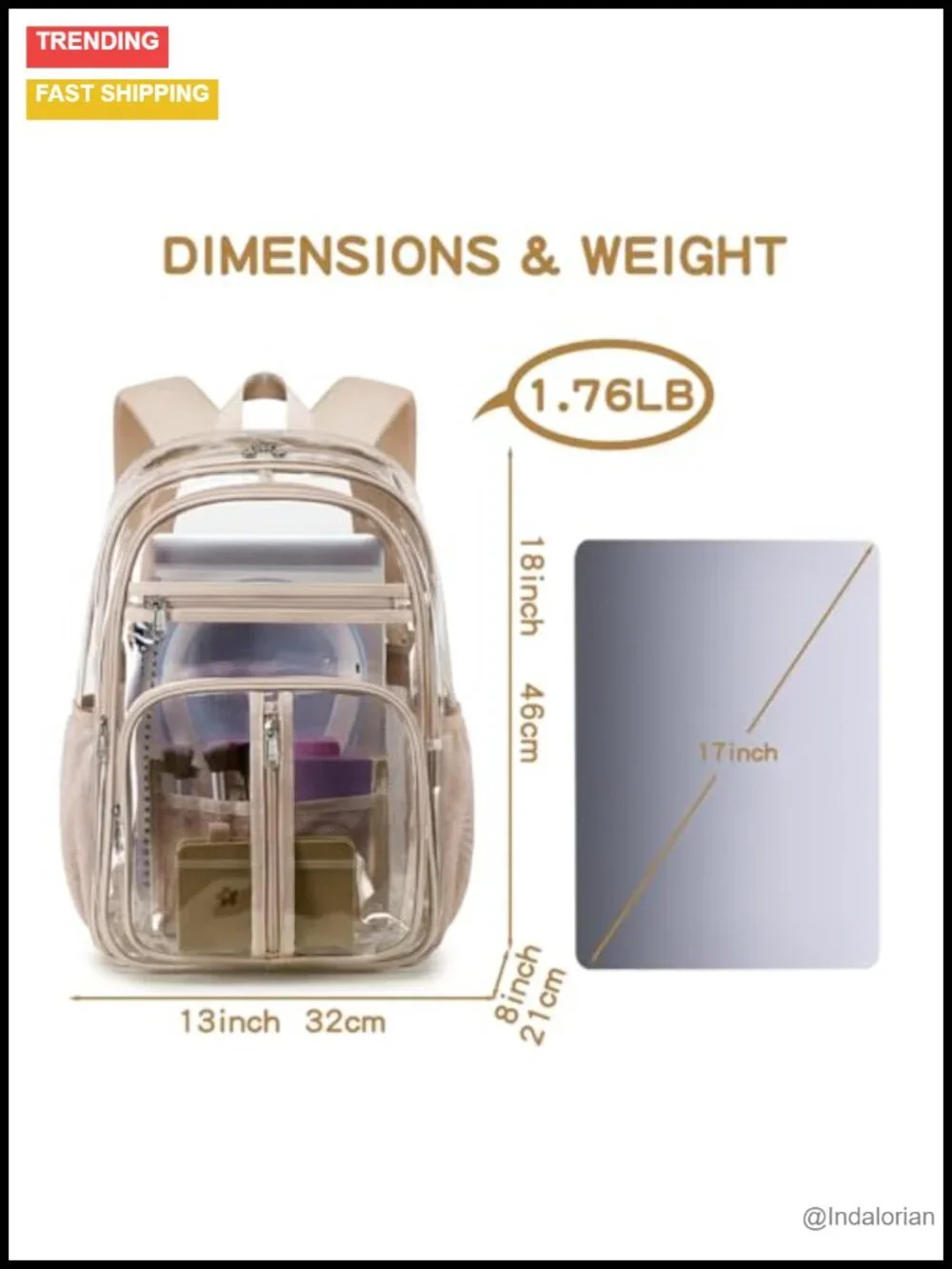 XL Clear TPU Backpack Heavy Duty for Stadiums School Travel Security Check